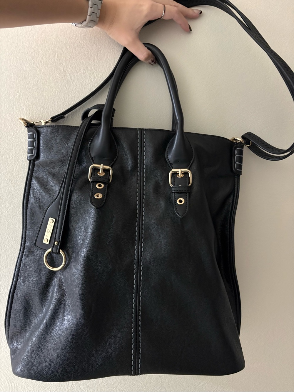 David Jones Black Large Tote Satchel Shoulder Bag Gold Hardware Y2K